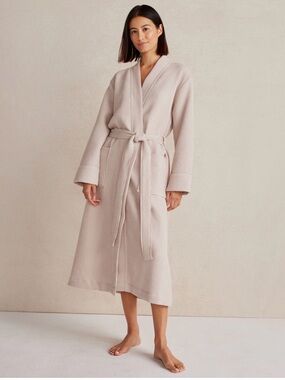 Waffle-Knit Robe with Belt - Beige